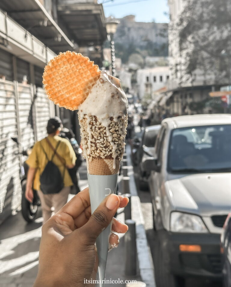 Gelato Ice Cream With View Of Athens In Background